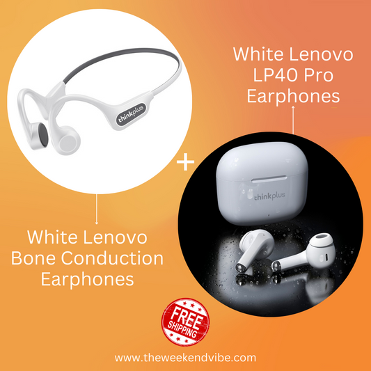 Bundle Promo: White Lenovo Bone Conduction Earphones + White Lenovo LP40 Pro Earbuds